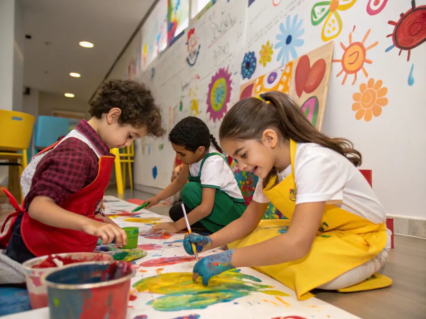 An image of children and families participating in a community art workshop outdoors, showcasing the cultural and recreational programs offered by CAJL.