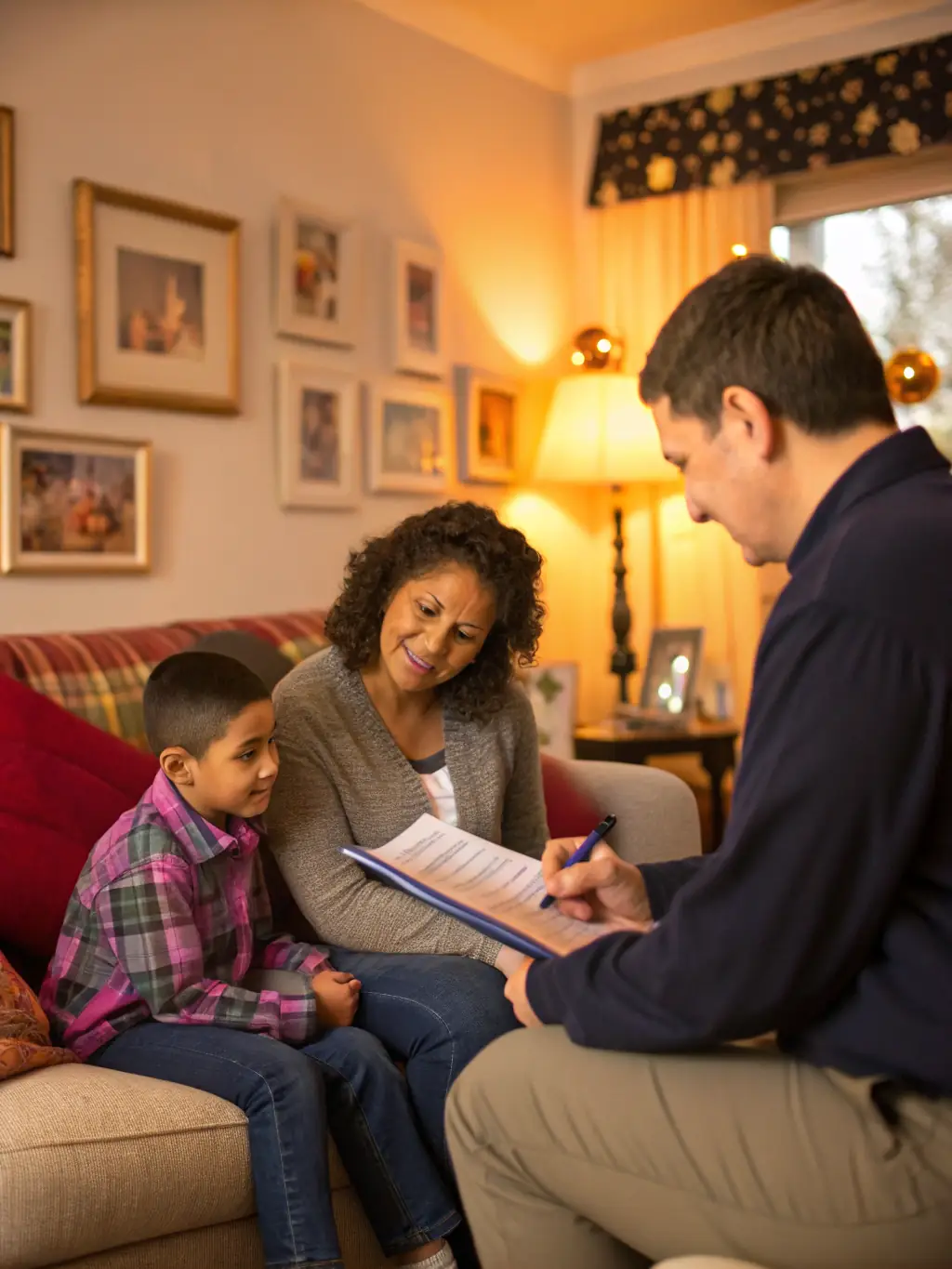 A family receiving counseling services from a CAJL social worker, demonstrating the organization's commitment to family support.