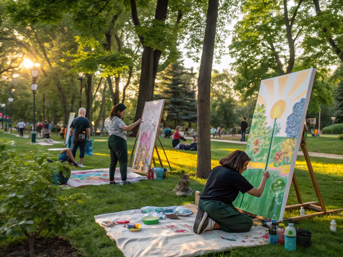 An image of children and families participating in a community art workshop outdoors, showcasing the Cultural and Recreational Programs offered by CAJL.